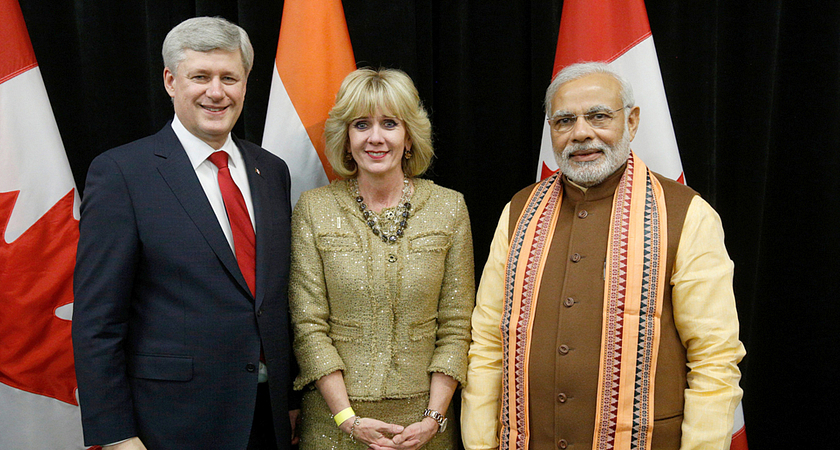picture of Ann Buller with Prime Minister Stephen Harper and Narendra Modi, Prime Minister of India